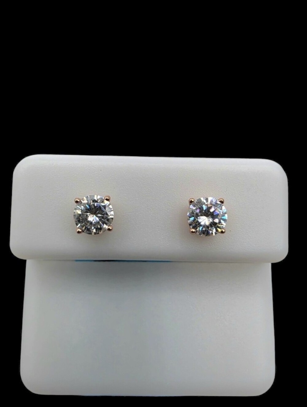 0.85 CTW Moissanite Stud Earrings Rose Gold Overlay 925 Sterling Silver